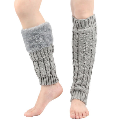 Knitted Wool Cable Warm Thickened Leg Warmers - Light Gray - One Size - image 1