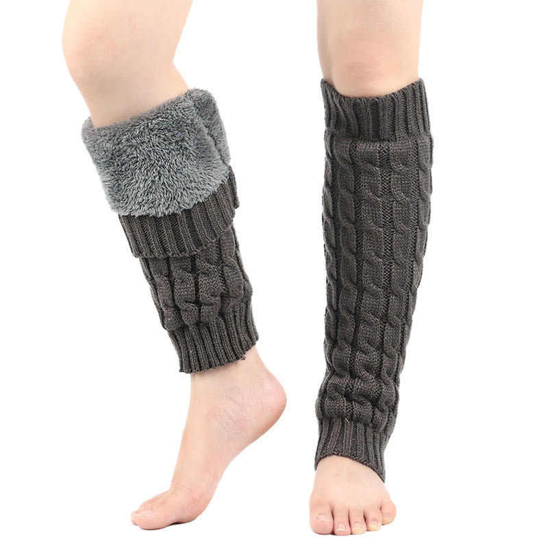 Knitted Wool Cable Warm Thickened Leg Warmers - Dark Grey - One Size - image 7