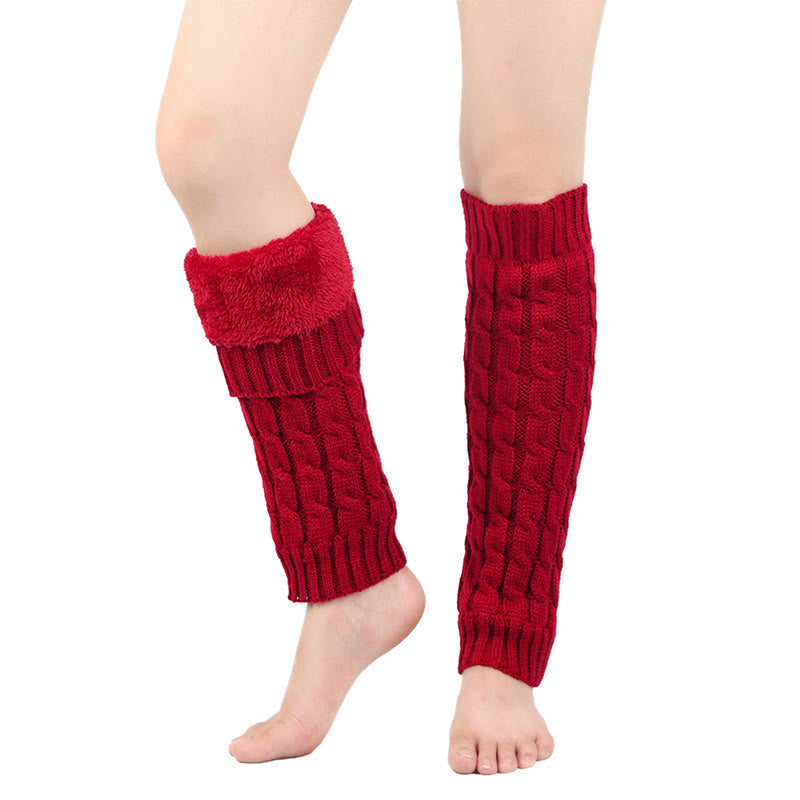 Knitted Wool Cable Warm Thickened Leg Warmers - Red - One Size - image 10