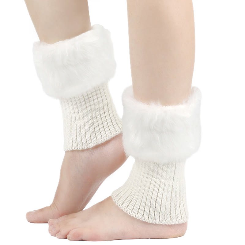 Knitted Fur Boot Cuffs Short Leg Warmers - White - One Size - image 2