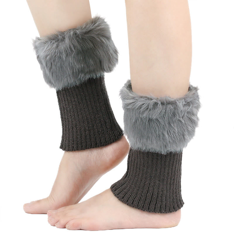 Knitted Fur Boot Cuffs Short Leg Warmers - Dark Grey - One Size - image 5
