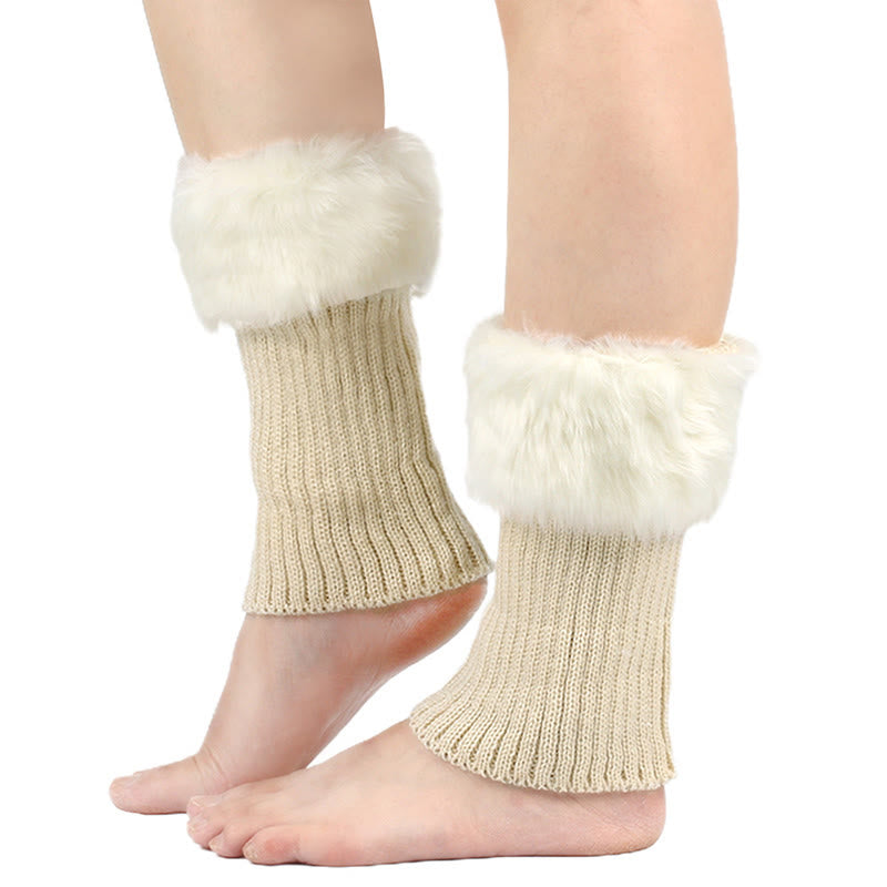 Knitted Fur Boot Cuffs Short Leg Warmers - Beige - One Size - image 10