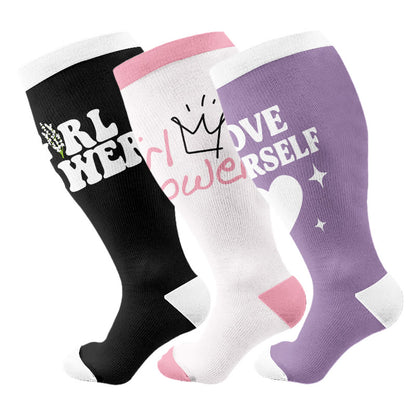 Plus Size Girl Power Confidence Compression Socks(3 Pairs) - Multicolor - 4XL - image 1