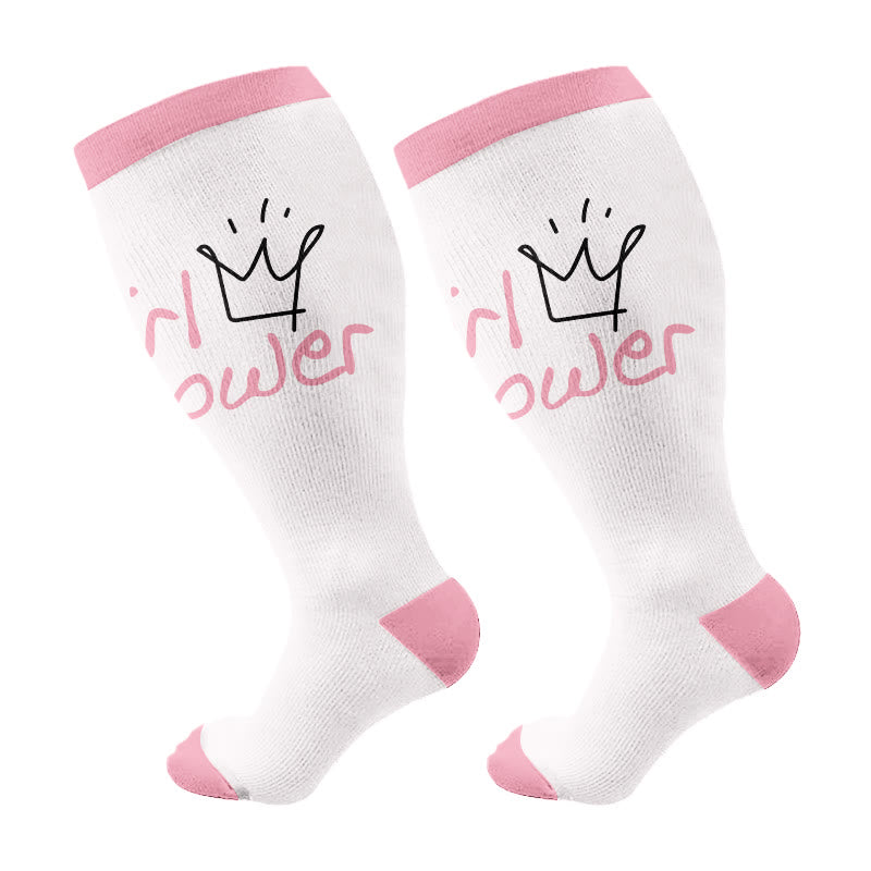 Plus Size Girl Power Confidence Compression Socks(3 Pairs) - Pink(1 Pair) - 4XL - image 6