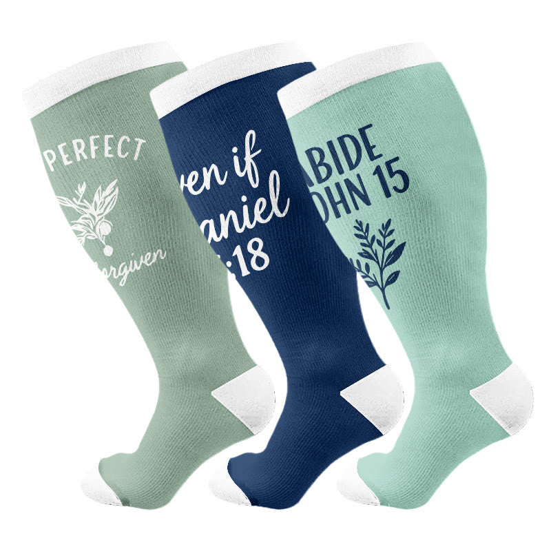 Plus Size Scripture Faith Compression Socks(3 Pairs) - Multicolor - 4XL - image 1