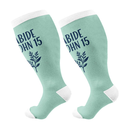 Plus Size Scripture Faith Compression Socks(3 Pairs) - Light Green(1 Pair) - 4XL - image 6