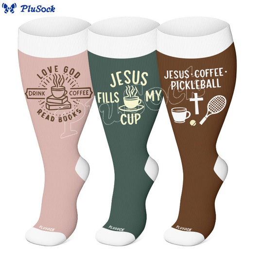 Plus Size Jesus Fills My Cup Compression Socks(3 Pairs) - image 0