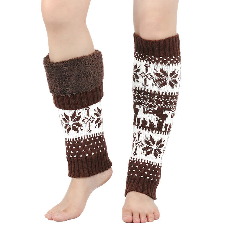 Knitted Fur Snowflake Deer Leg Warmers - Coffee - One Size - image 7
