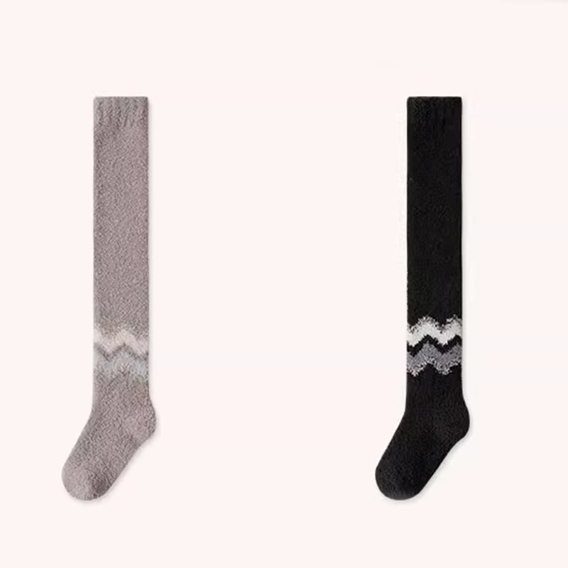 Knee High Coral Fleece Sleep Socks(2 Pairs) - Black+Coffee - EU43-48(US9-13) - image 14