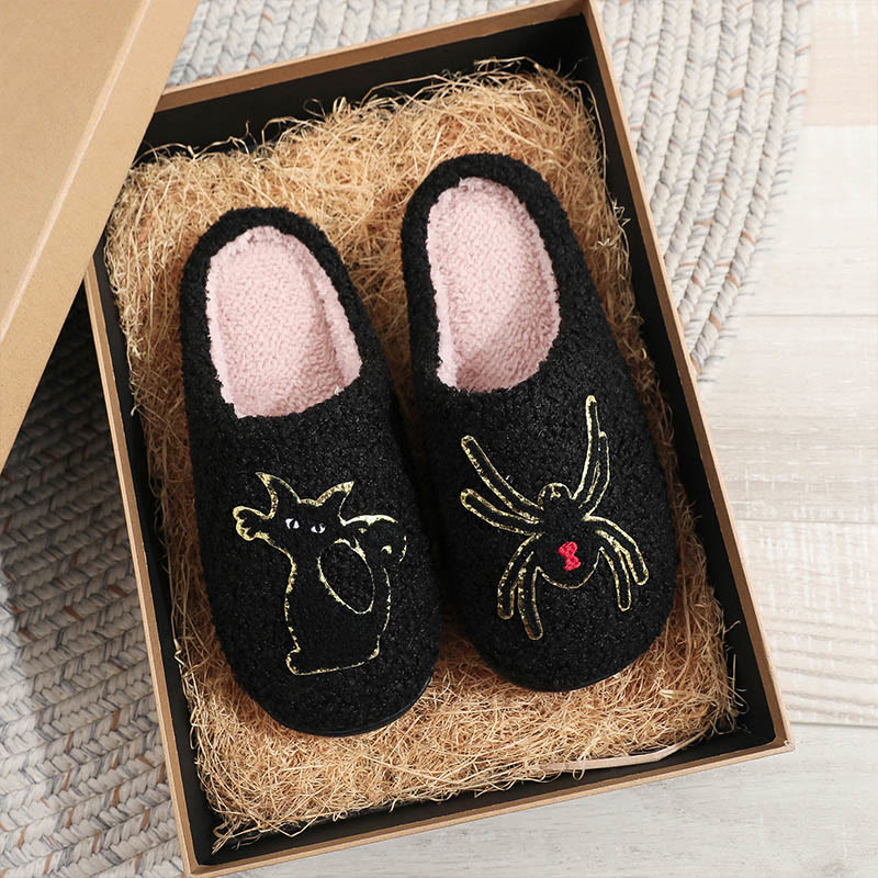 Plus Size Spider Black Cat Slippers - Black - EU44-45(US10-11) - image 6
