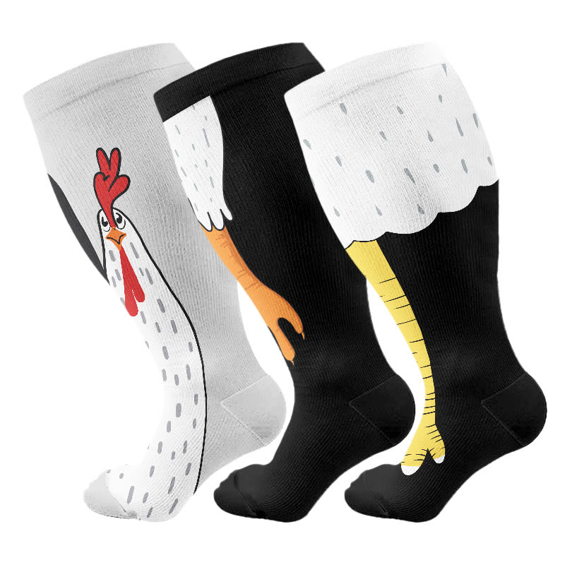 Plus Size Funny Chicken Feet Compression Socks(3 Pairs) - Multicolor - 4XL - image 1