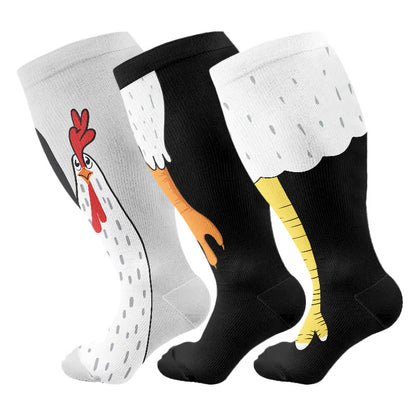 Plus Size Funny Chicken Feet Compression Socks(3 Pairs) - Multicolor - 4XL - image 1