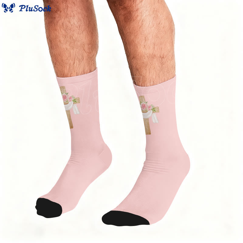 Floral Cross Faith Quarter Socks - image 1