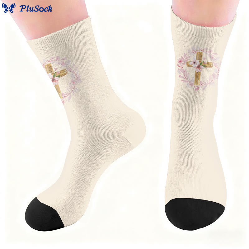 Floral Cross Faith Quarter Socks - image 6