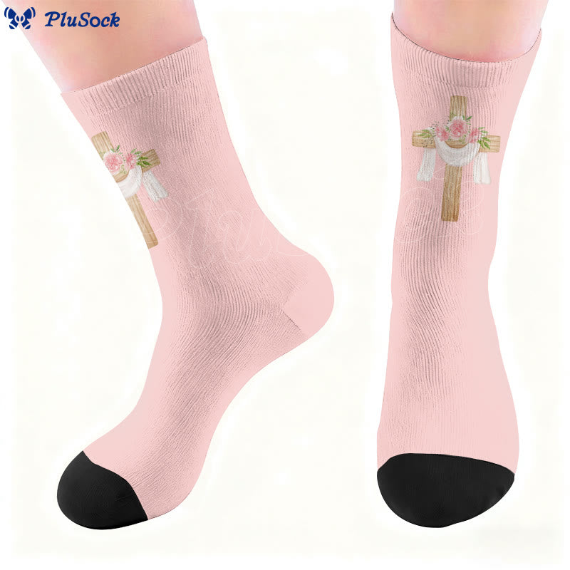 Floral Cross Faith Quarter Socks - image 5