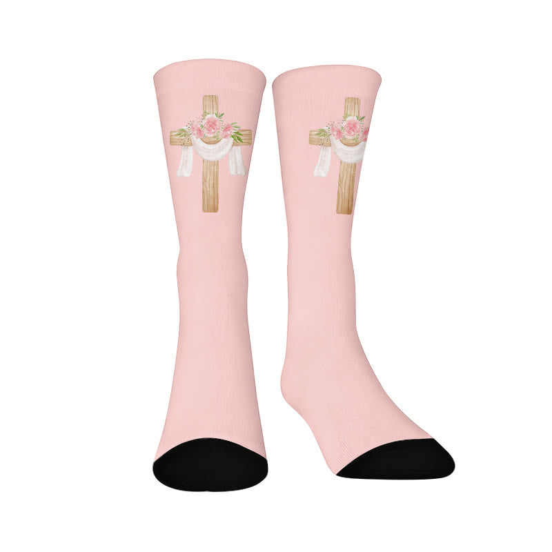 Floral Cross Faith Quarter Socks - Pink(1 Pair) - EU37-44(US4-10) - image 9