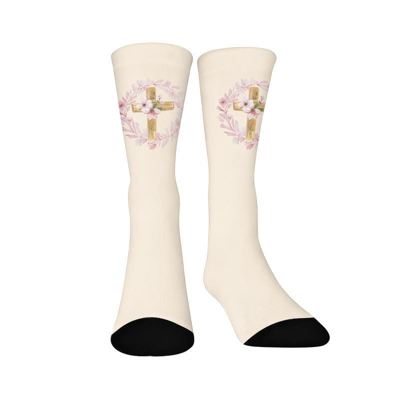 Floral Cross Faith Quarter Socks - Beige(1 Pair) - EU37-44(US4-10) - image 7