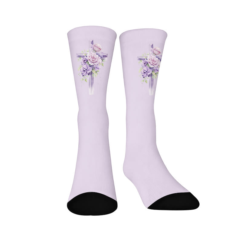 Floral Cross Faith Quarter Socks - Purple(1 Pair) - EU37-44(US4-10) - image 8