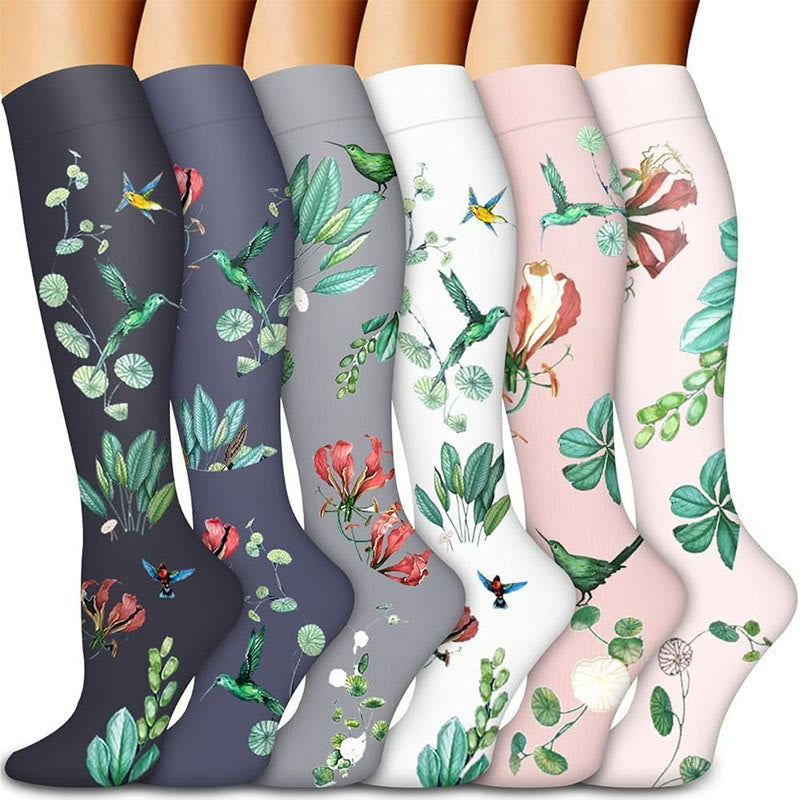 Garden Hummingbird Floral Compression Socks(6 Pairs) - Multicolor - S/M - image 0
