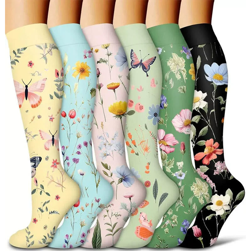 Spring Meadow Floral Compression Socks(6 Pairs) - Multicolor - S/M - image 0
