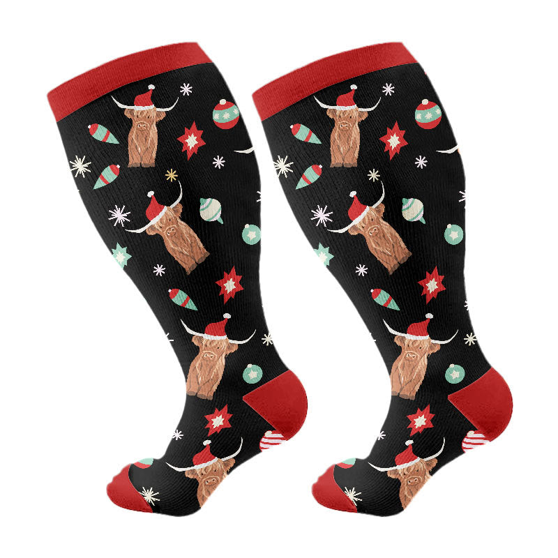 Plus Size Penguin Deer Cow Compression Socks(3 Pairs) - Black(1 Pair) - 4XL - image 7