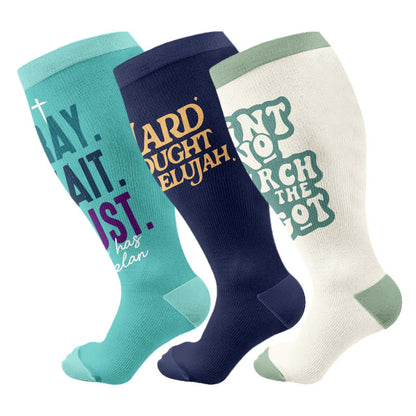 Plus Size Bible Verse Compression Socks(3 Pairs) - Multicolor - 4XL - image 1