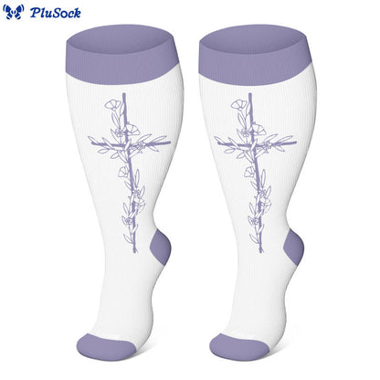 Plus Size Cross Flower Compression Socks(3 Pairs) - image 5