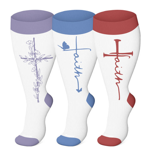 Plus Size Cross Flower Compression Socks(3 Pairs) - image 0