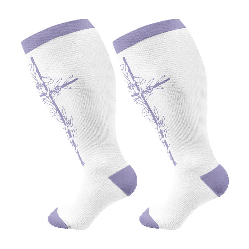 Plus Size Cross Flower Compression Socks(3 Pairs) - Purple(1 Pair) - 4XL - image 7
