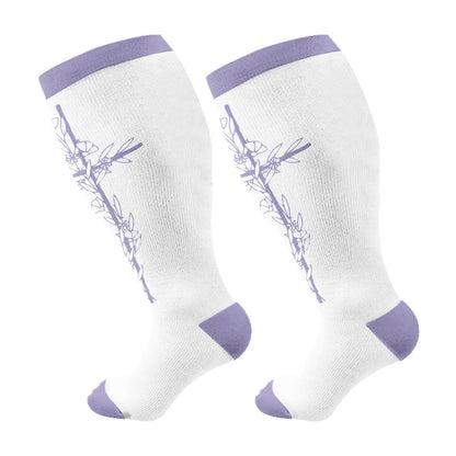 Plus Size Cross Flower Compression Socks(3 Pairs) - Purple(1 Pair) - 4XL - image 7