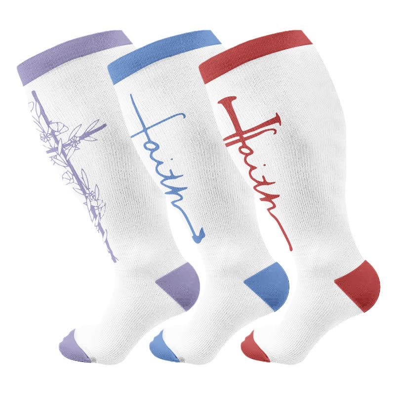 Plus Size Cross Flower Compression Socks(3 Pairs) - Multicolor A - 4XL - image 2