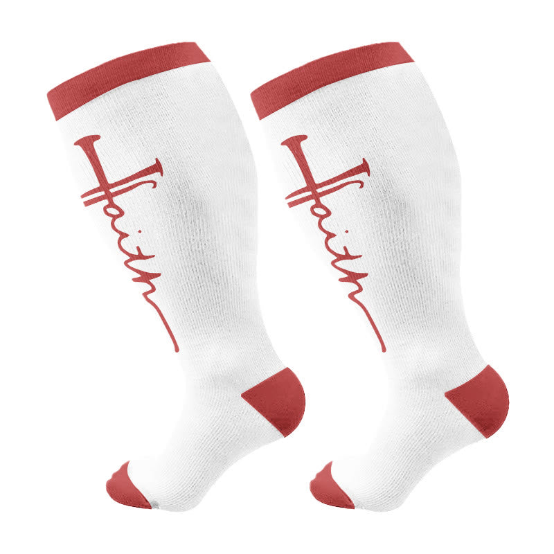 Plus Size Cross Flower Compression Socks(3 Pairs) - Red(1 Pair) - 4XL - image 9