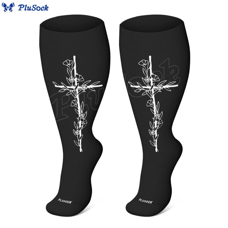 Plus Size Cross Flower Compression Socks(3 Pairs) - image 10