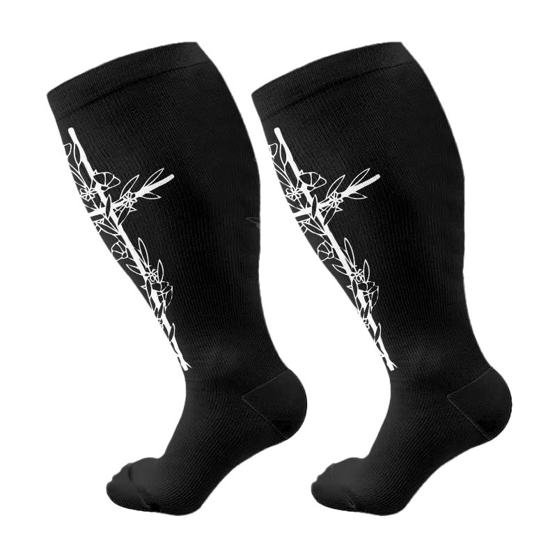 Plus Size Cross Flower Compression Socks(3 Pairs) - Black A(1 Pair) - 4XL - image 13
