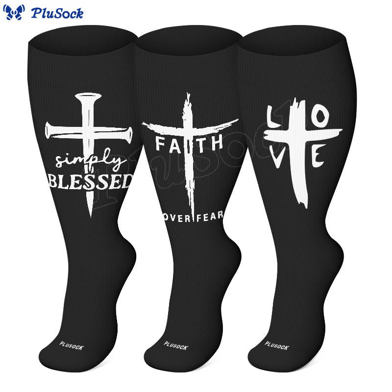 Plus Size Christian Cross Faith Compression Socks(3 Pairs) - image 0