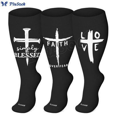 Plus Size Christian Cross Faith Compression Socks(3 Pairs) - image 0