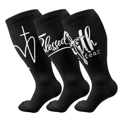 Plus Size Scripture Cross Message Compression Socks(3 Pairs) - Multicolor - 4XL - image 1