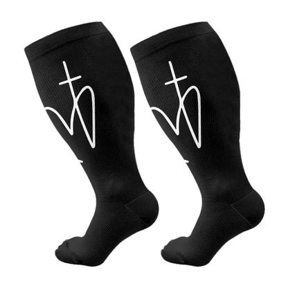 Plus Size Scripture Cross Message Compression Socks(3 Pairs) - Black A(1 Pair) - 4XL - image 5