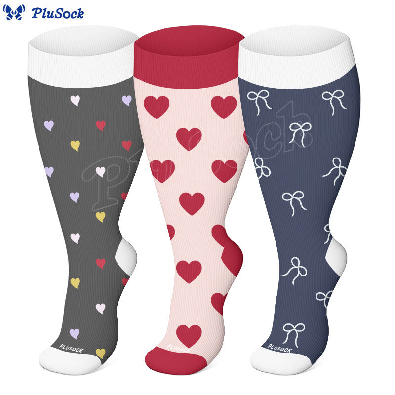 Plus Size Love Print Compression Socks(3 Pairs) - image 0