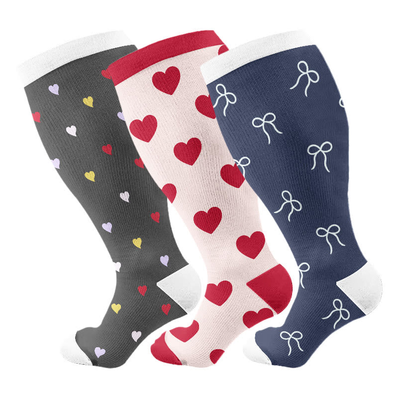 Plus Size Love Print Compression Socks(3 Pairs) - Multicolor - 4XL - image 1