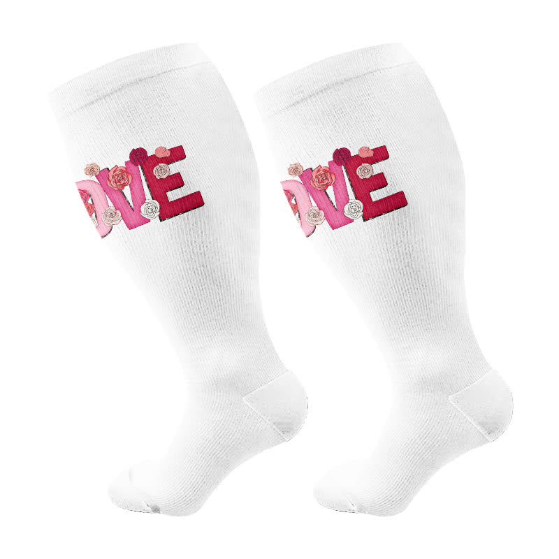 Plus Size Bold Love Graphic Compression Socks(3 Pairs) - White(1 Pair) - 4XL - image 5