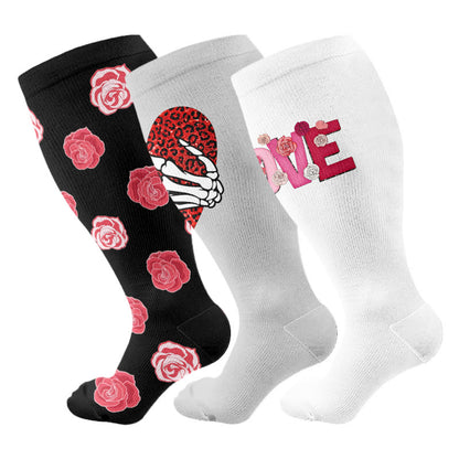 Plus Size Bold Love Graphic Compression Socks(3 Pairs) - Multicolor - 4XL - image 1