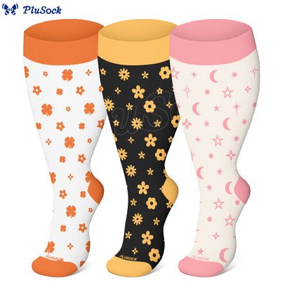 Plus Size Floral Star Compression Socks(3 Pairs) - image 0
