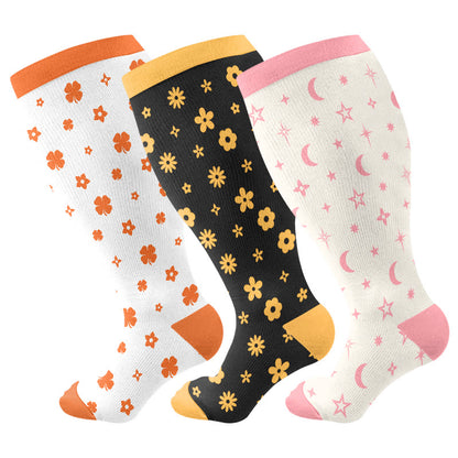 Plus Size Floral Star Compression Socks(3 Pairs) - Multicolor - 4XL - image 1