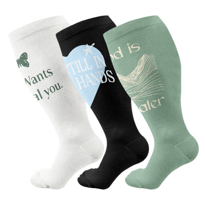 Plus Size Faith Healing Compression Socks(3 Pairs) - Multicolor - 4XL - image 1