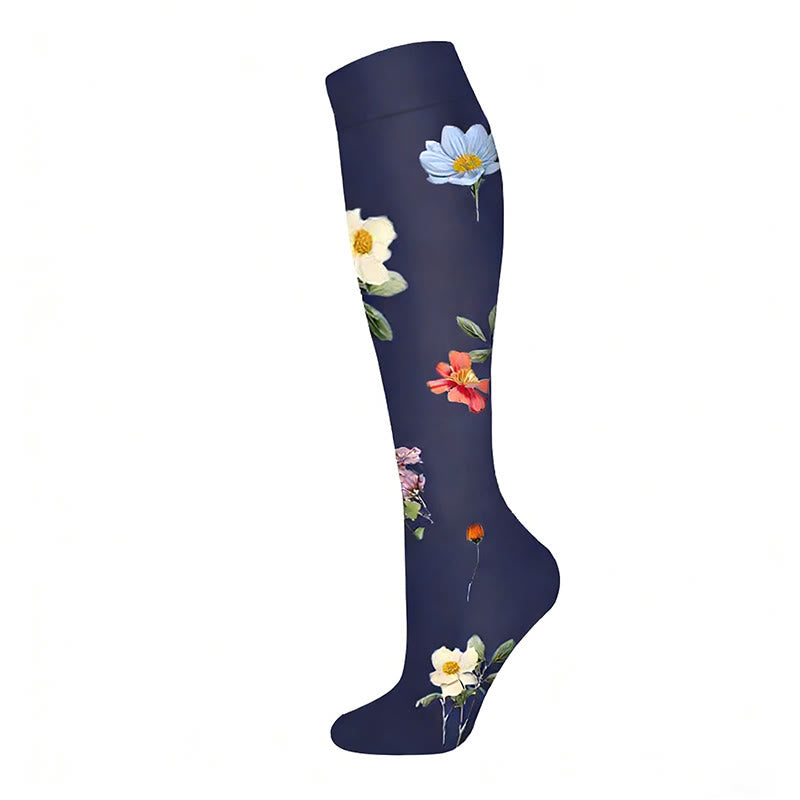 Floral Butterfly Compression Socks(6 Pairs) - Navy Blue - S/M - image 5