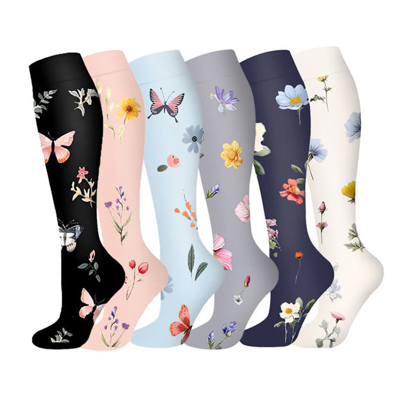 Floral Butterfly Compression Socks(6 Pairs) - Multicolor - S/M - image 0