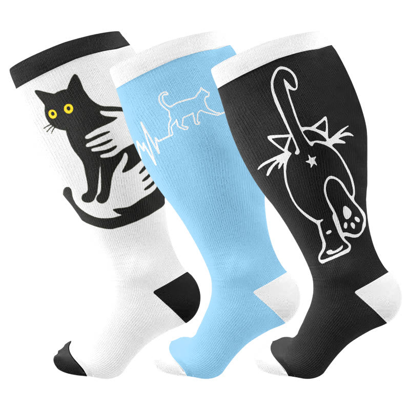 Plus Size Cat Lover Compression Socks(3 Pairs) - Multicolor - 4XL - image 1