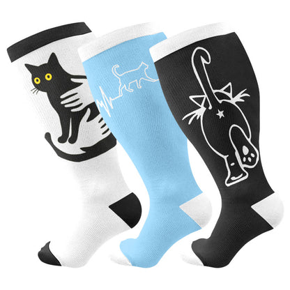 Plus Size Cat Lover Compression Socks(3 Pairs) - Multicolor - 4XL - image 1