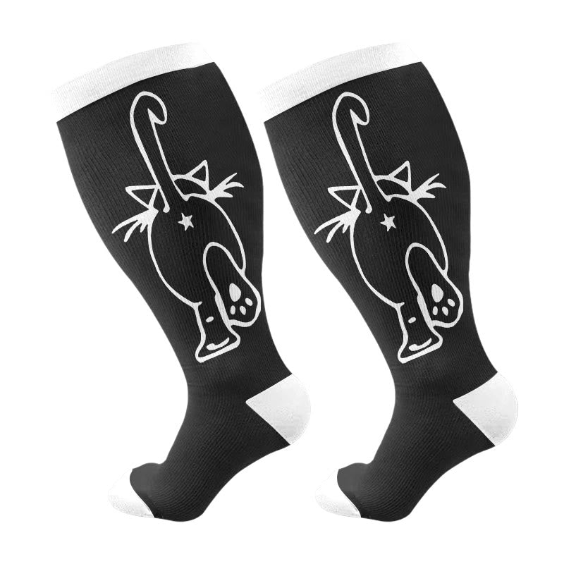 Plus Size Cat Lover Compression Socks(3 Pairs) - Black(1 Pair) - 4XL - image 5